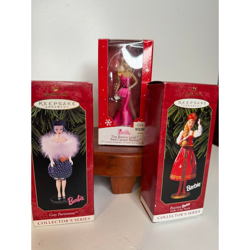 Vintage Hallmark Barbie Keepsake Ornament Lot 3Gay Parisienne Russian Red Carpet